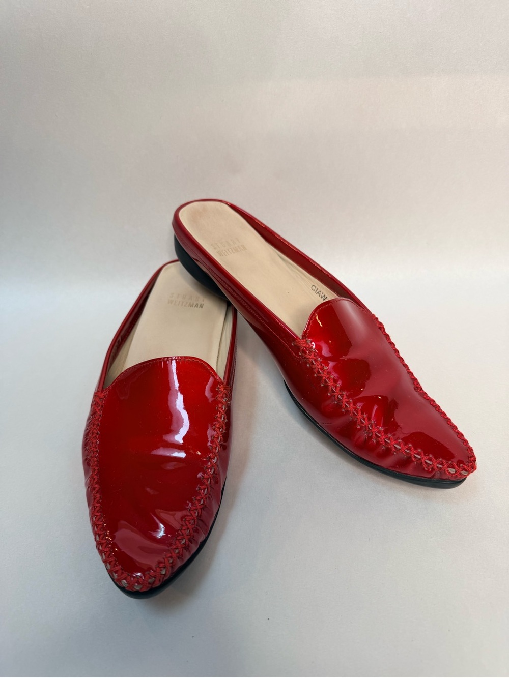 Stuart Weitzman Red Patent Point Toe Mule Slides Womens 6.5 Flats Shoes